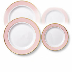 Elegant Pink & Gold Bordered Plastic Plate Set - 20 Pack