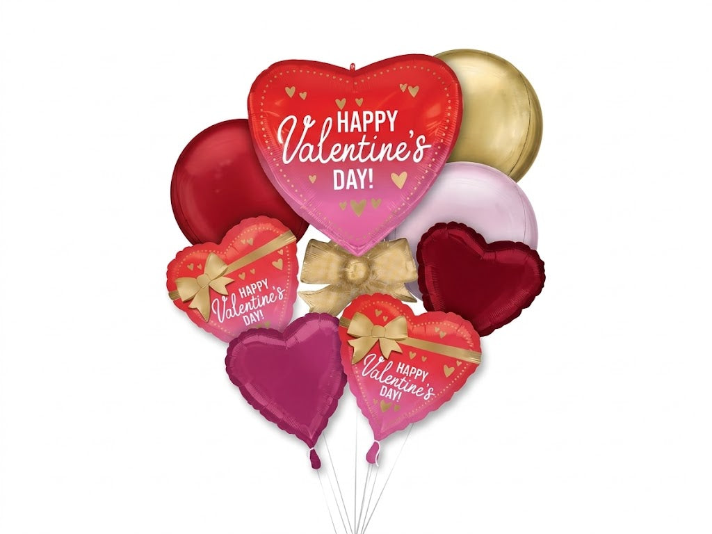 Valentine's Day Satin Bow Foil Balloon Bouquet | 8 Count