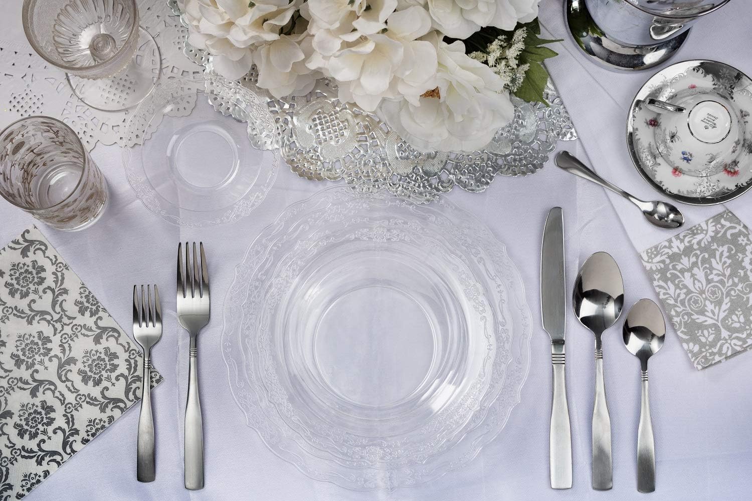 7.5 In. Clear Victorian Design Plates | 20 Count