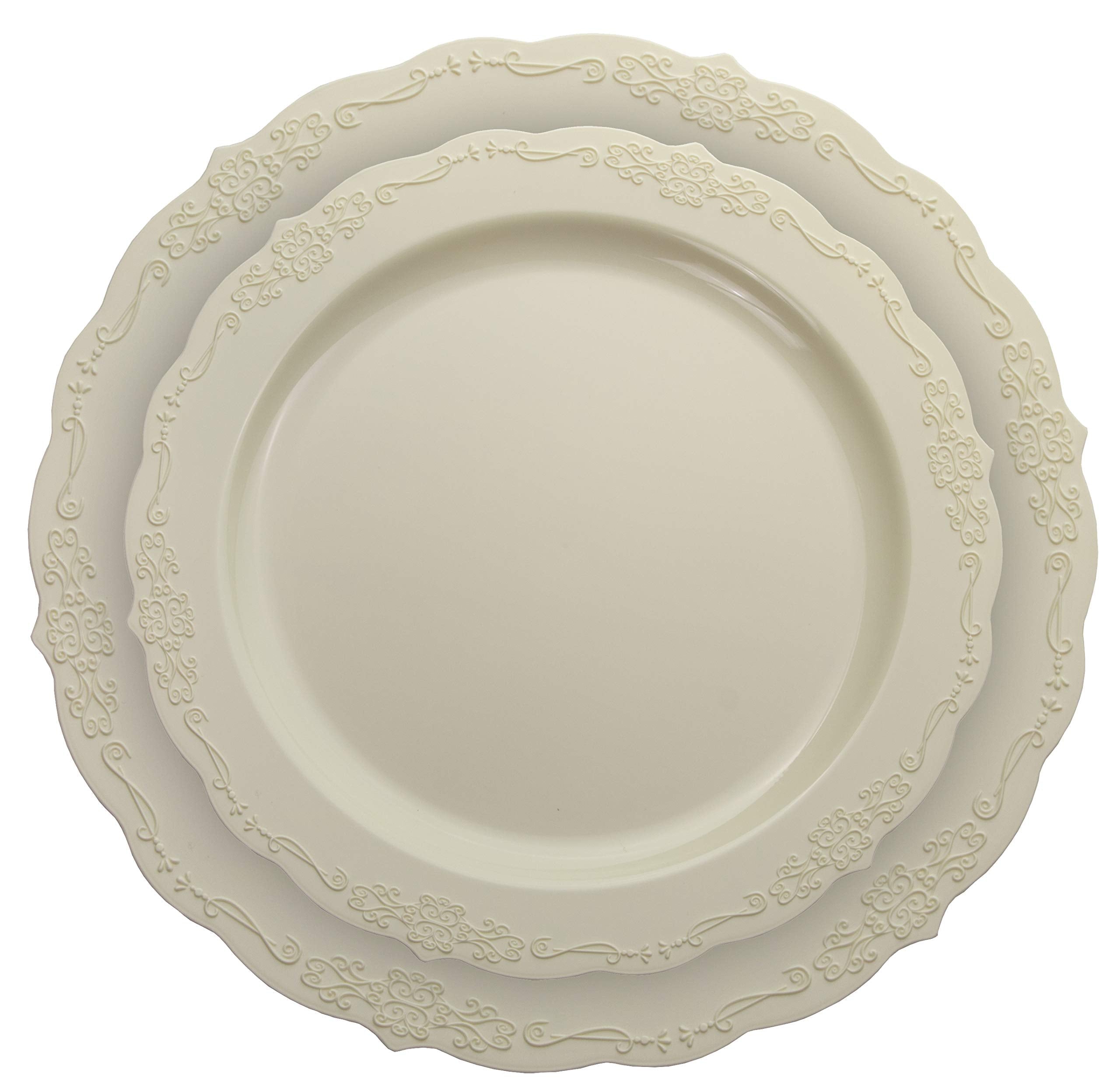 7.5 In. Ivory Victorian Design Plastic Plates | 120 Count