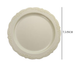 7.5 In. Ivory Victorian Design Plastic Plates | 120 Count