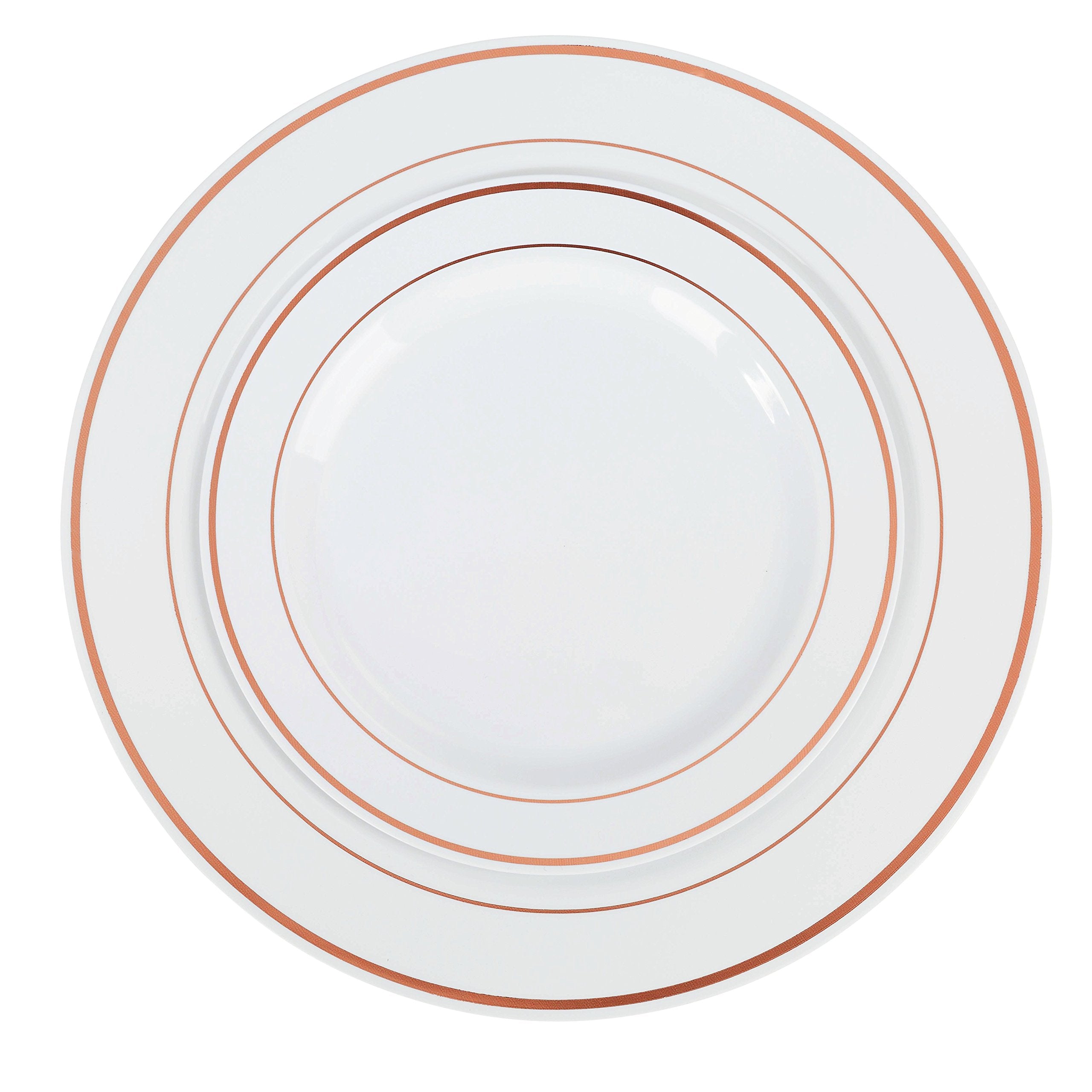 7.5 In. White/Rose Gold Line Design Plates | 10 Count