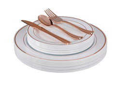 7.5 In. White/Rose Gold Line Design Plates | 10 Count