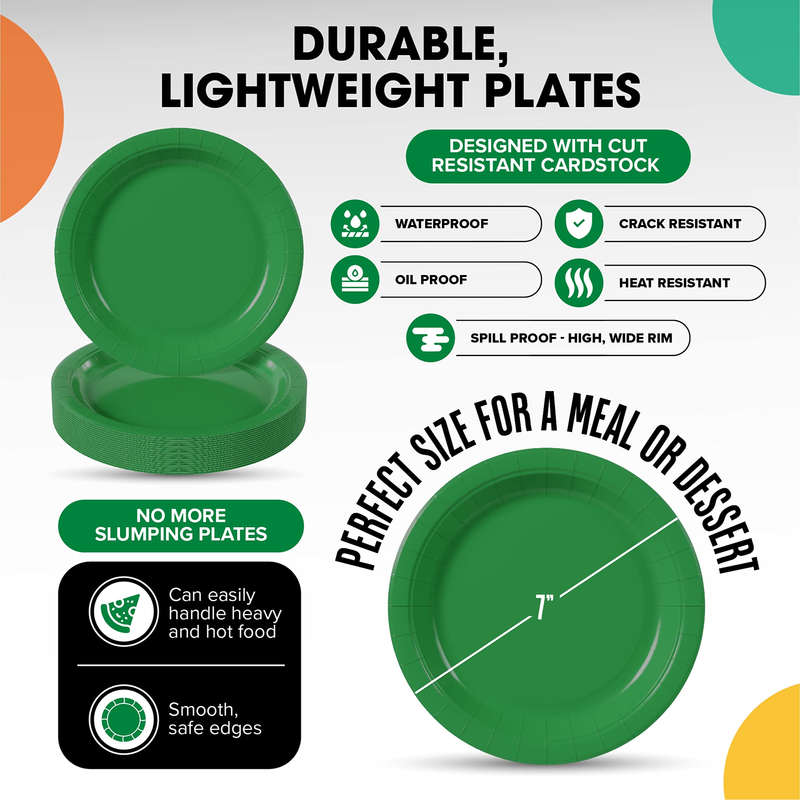 7 In. Emerald Green Paper Plates | 100 Count