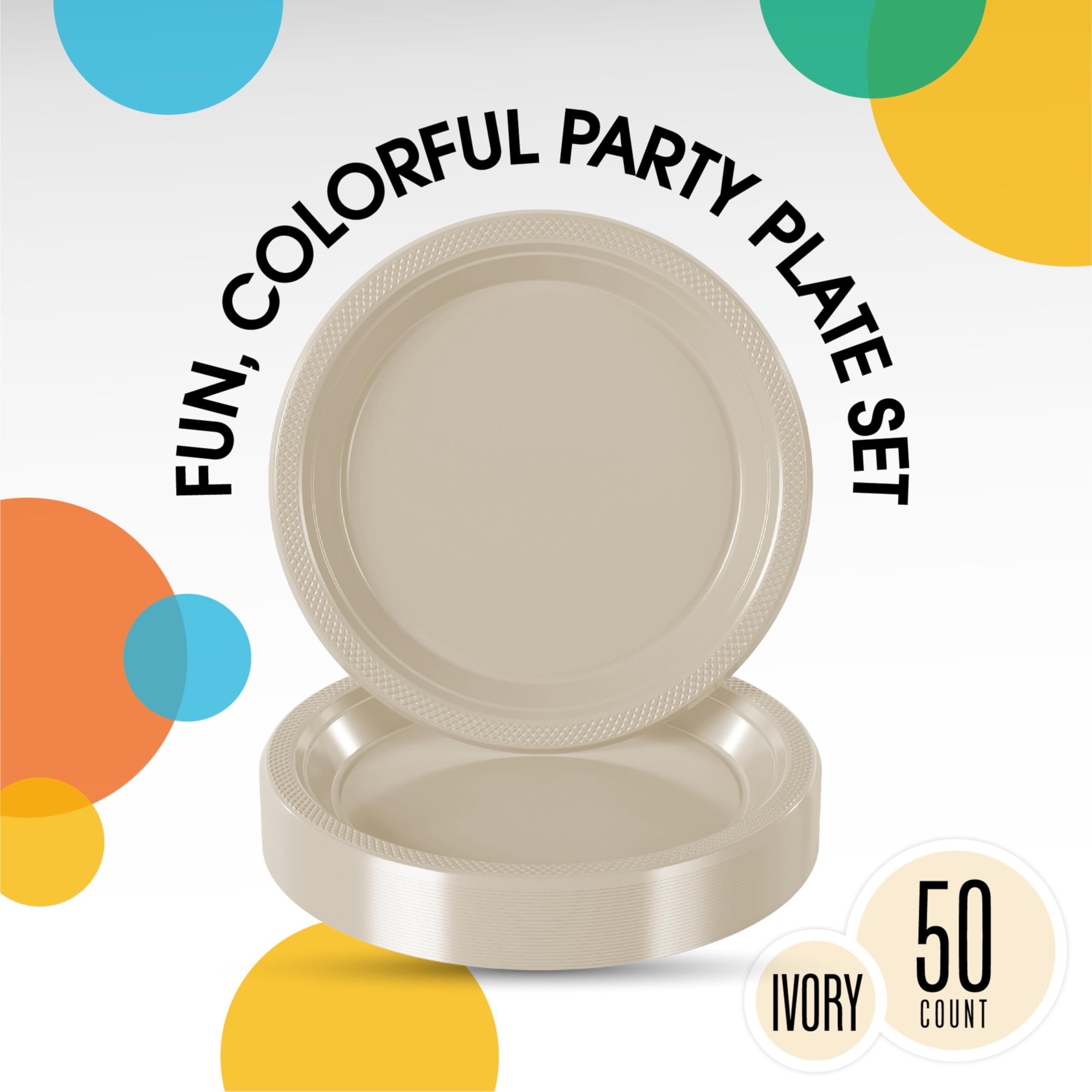 7 In. Ivory Plastic Plates | 50 Count