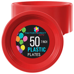 7 In. Red Plastic Plates | 50 Count