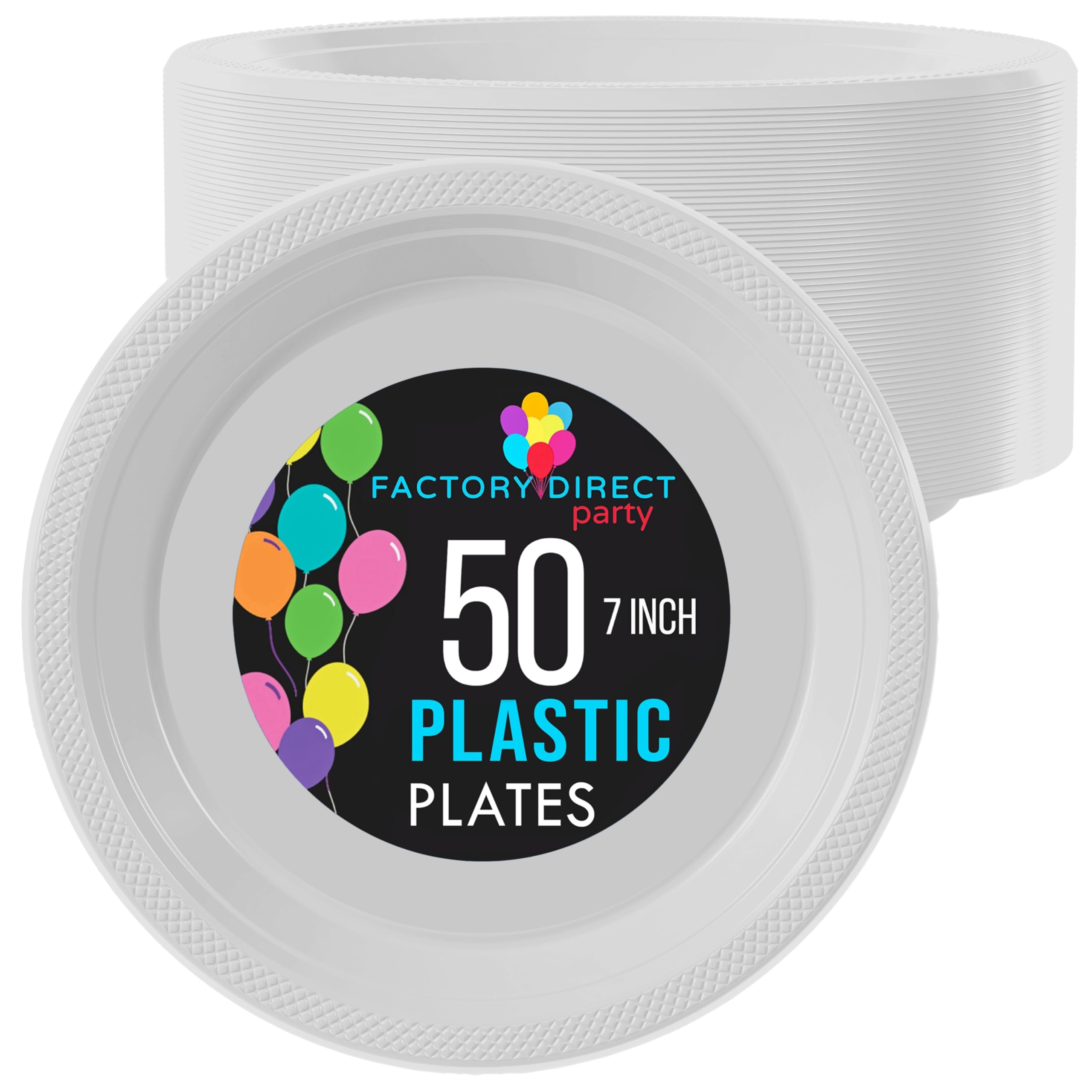 7 In. White Plastic Plates | 50 Count