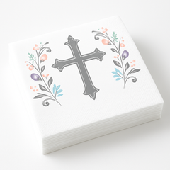 Silver Cross Holy Day Beverage Napkins - 36 Pack - 5 In. X 5 In.