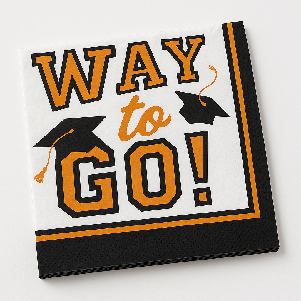 TrueSchool "Way to Go!" Graduation Beverage Napkins - Orange, 40-Pack - 5 In. X 5 In.