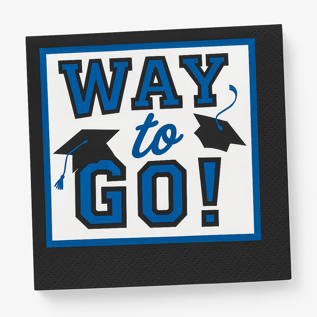 True to Your School "Way to Go!" Graduation Beverage Napkins - Blue, 40-Pack
