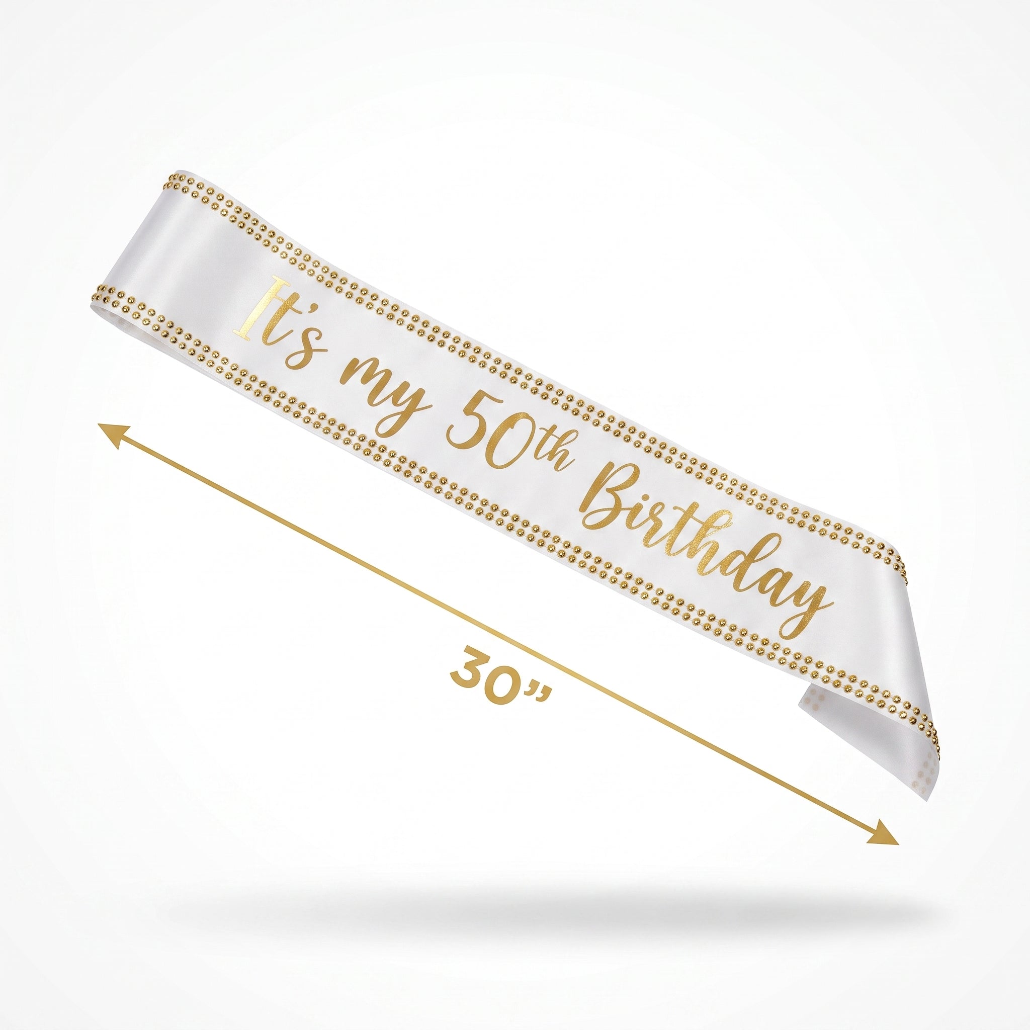 Golden Age 50th Birthday Sash - Elegant White and Gold Wearable Party Accessory