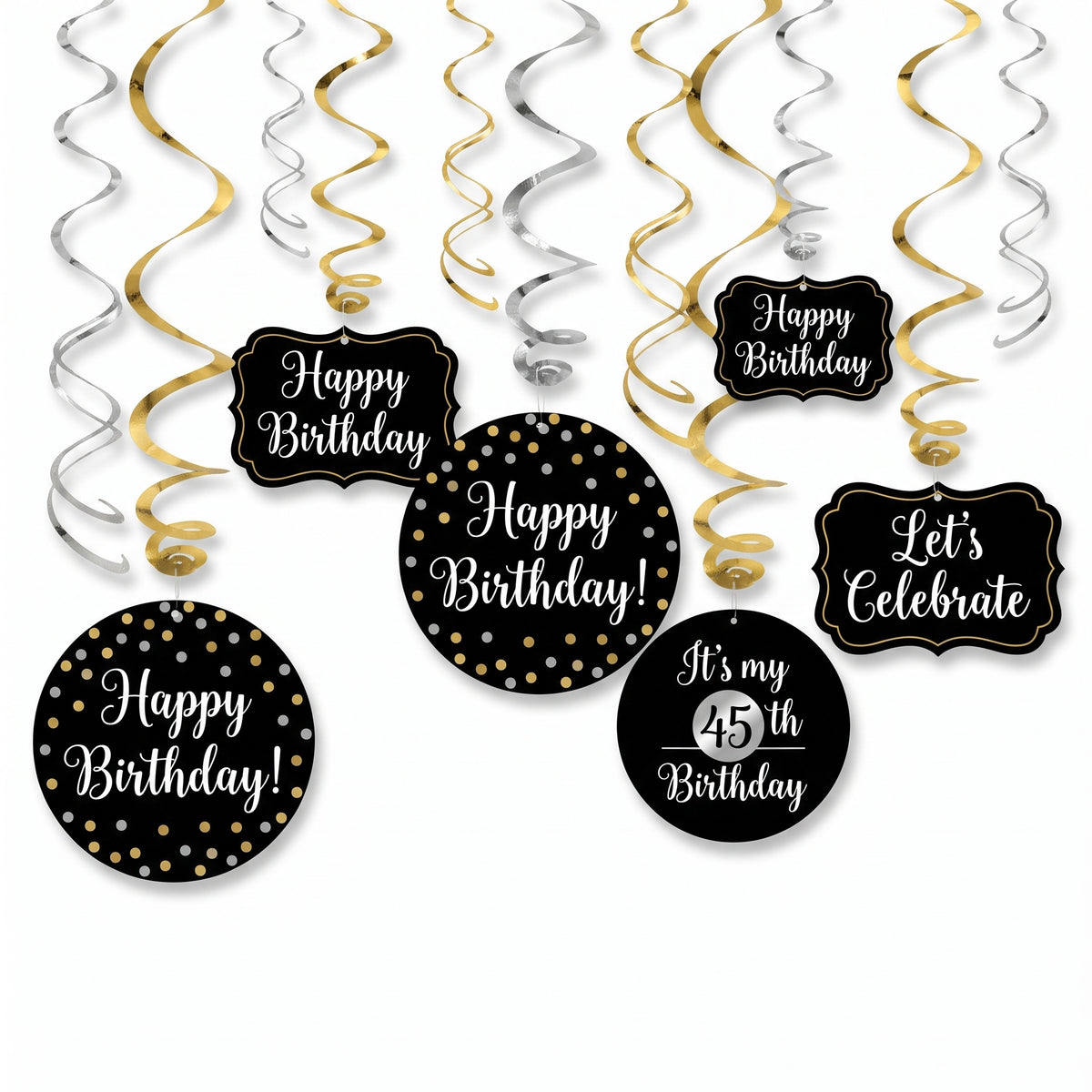 Sparkling Celebration Birthday Swirl Hanging Decorations Kit, Customizable