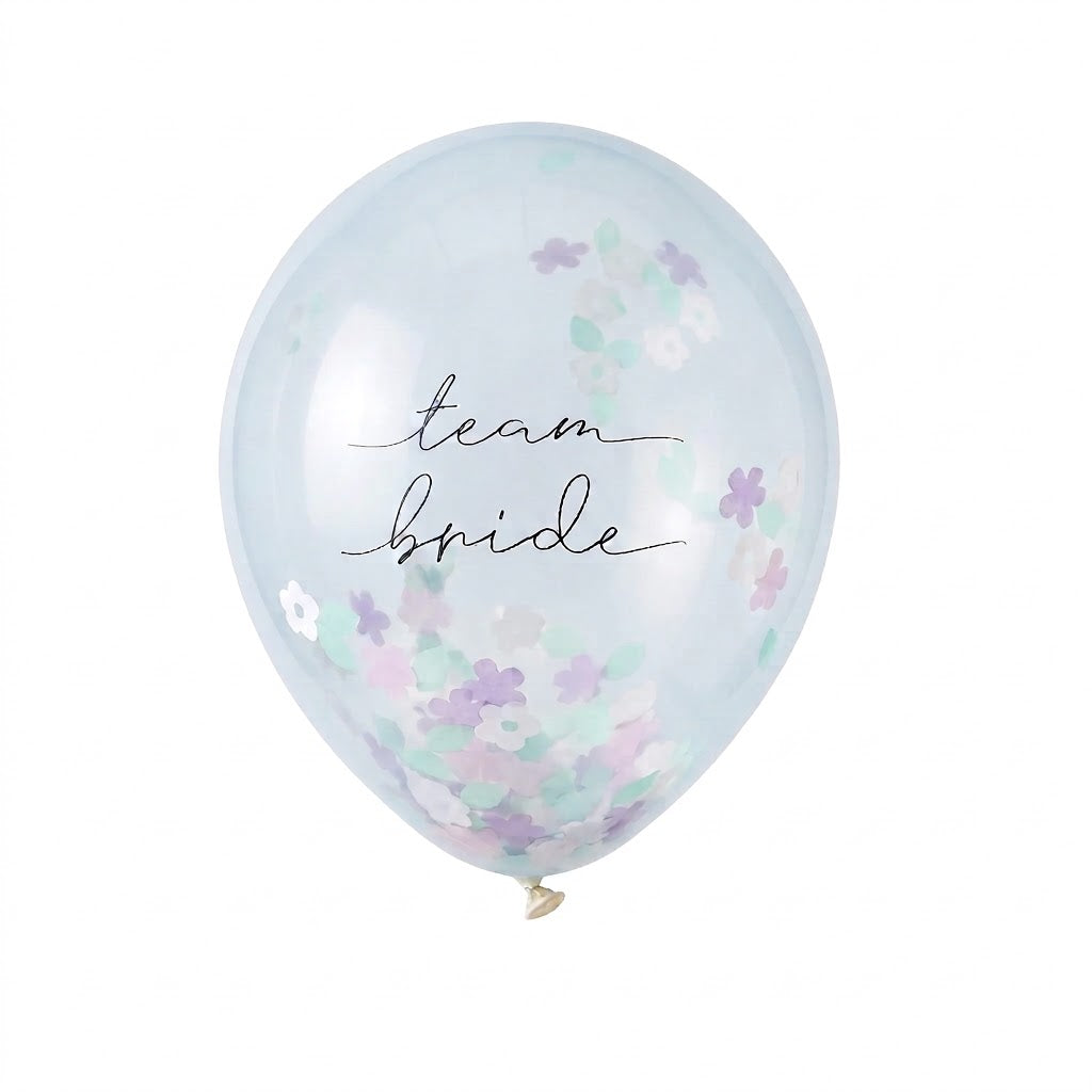 "Team Bride" Floral Confetti Balloons - 12-Inch, 5-Pack