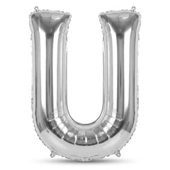 Silver Letter "U" Foil Balloon - Metallic Mylar Decoration
