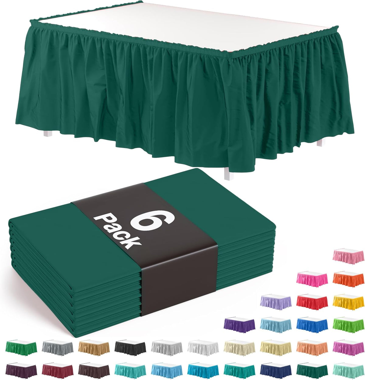 Dark Green Plastic Table Skirt | 6 Pack