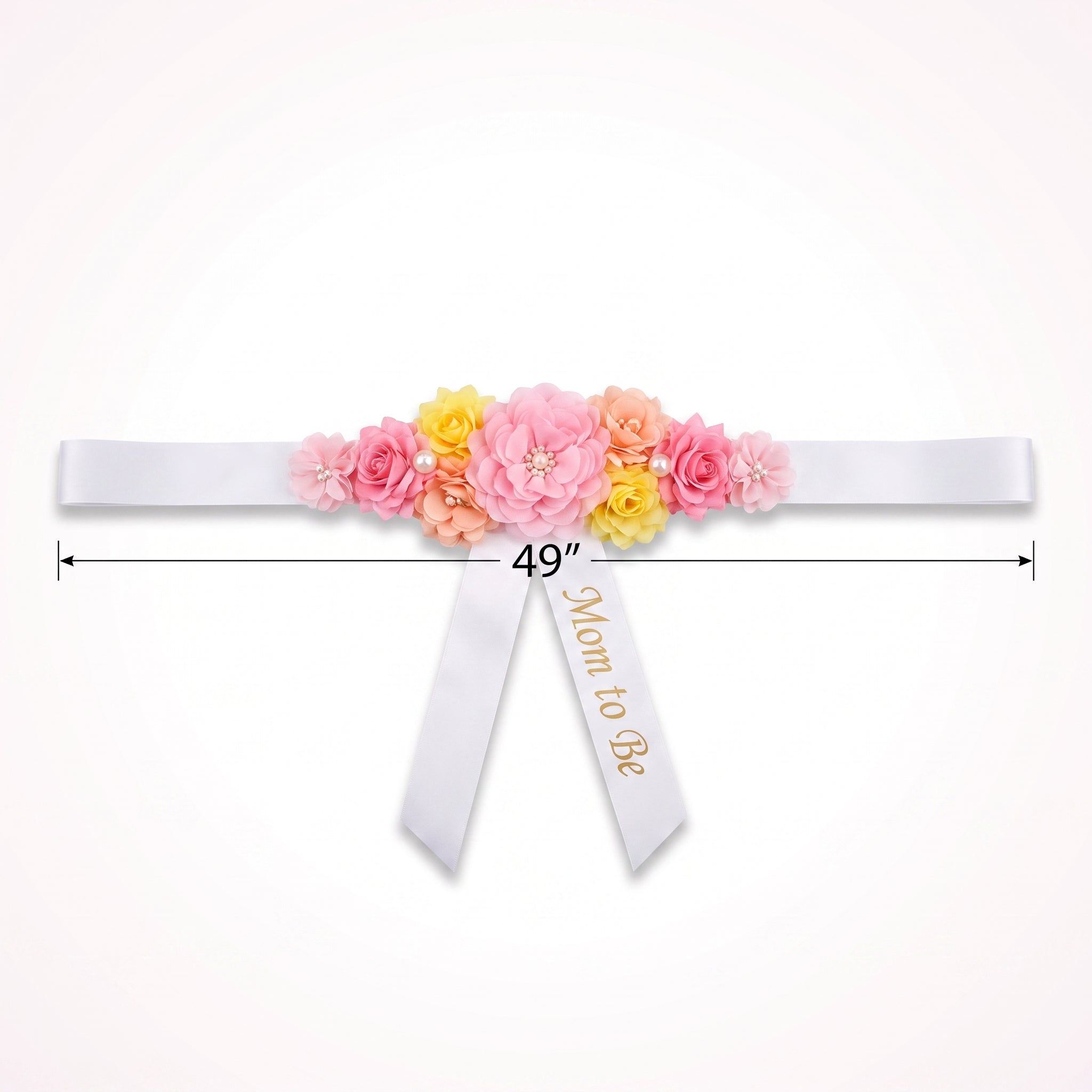 Floral "Mom to Be" Baby Shower Sash with Pink and Yellow Flowers