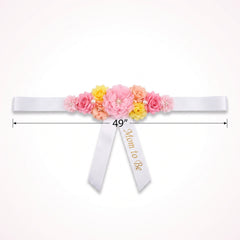 Floral "Mom to Be" Baby Shower Sash with Pink and Yellow Flowers