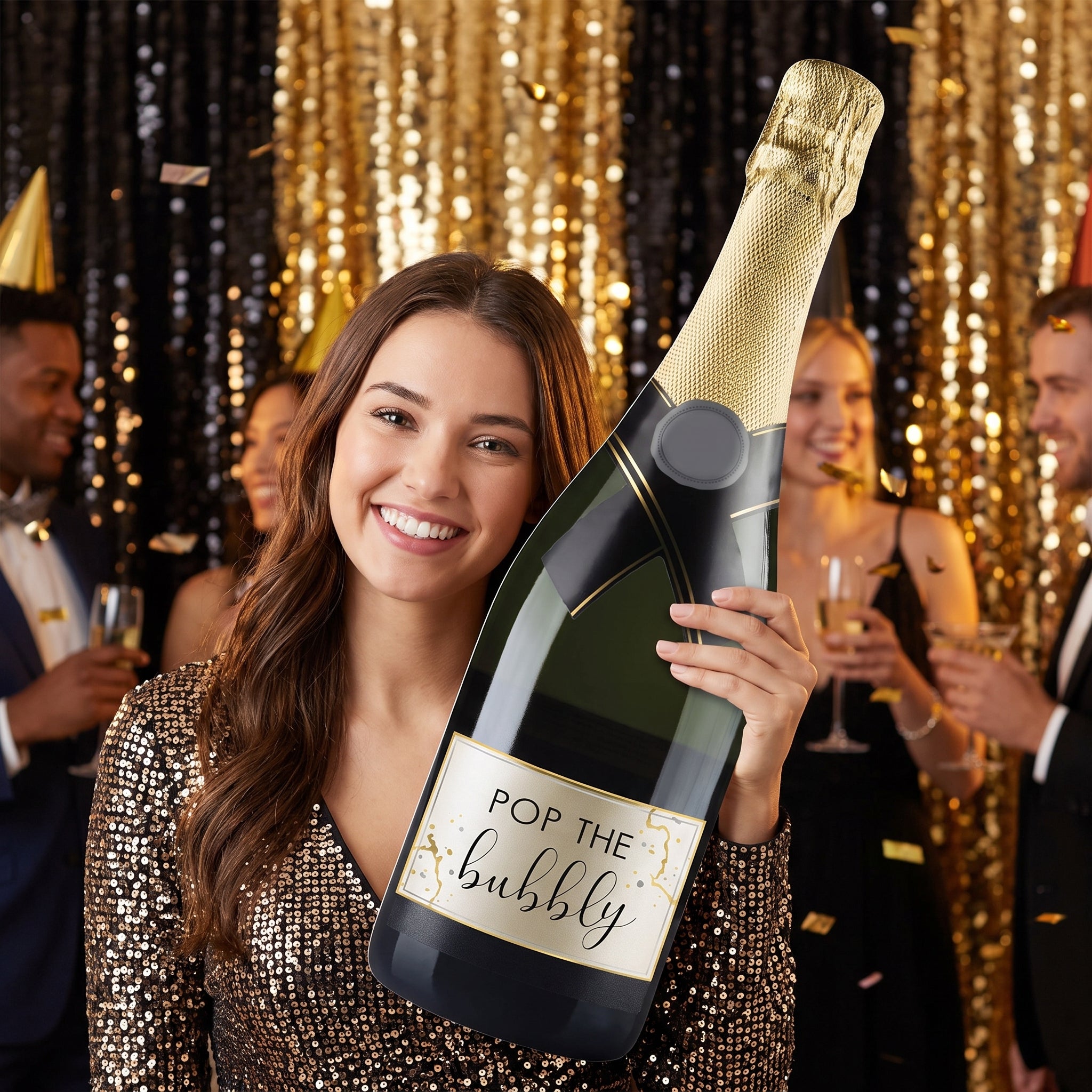 Jumbo "Pop The Bubbly" Champagne Bottle Cutout Decoration