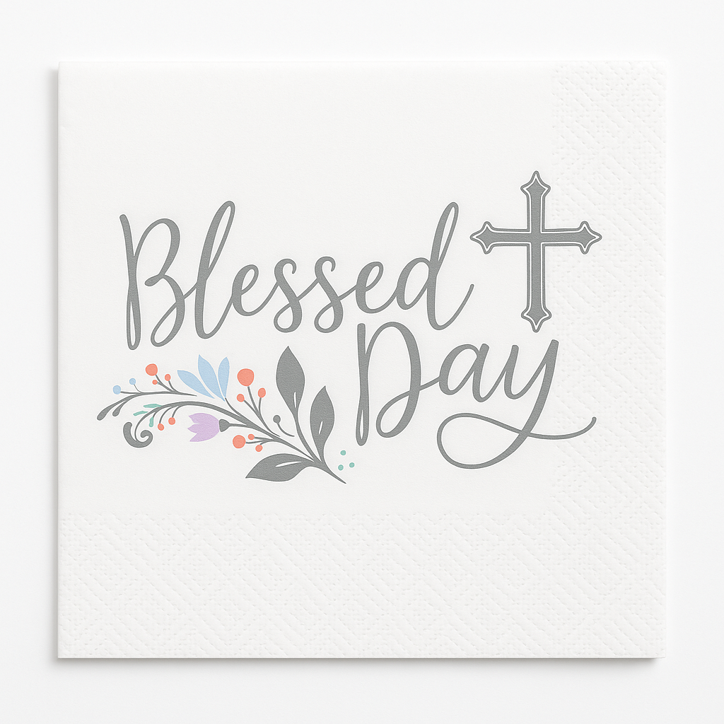 Blessed Day Silver Cross Lunch Napkins - 36 Pack