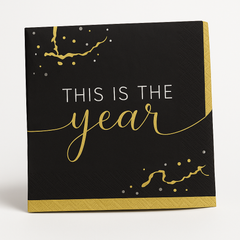 Hello New Year Gold & Black Luncheon Napkins - 40 Pack