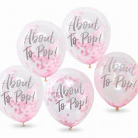 "About to Pop!" Pink Confetti Balloons for Baby Shower