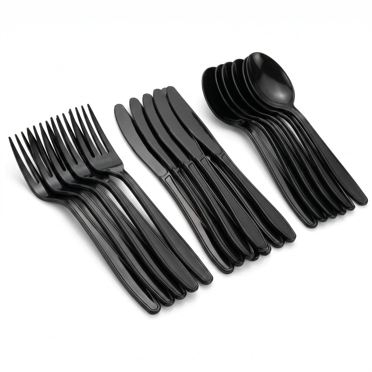 Jet Black Assorted Plastic Cutlery Set - 24 Pieces - 7.5 in.