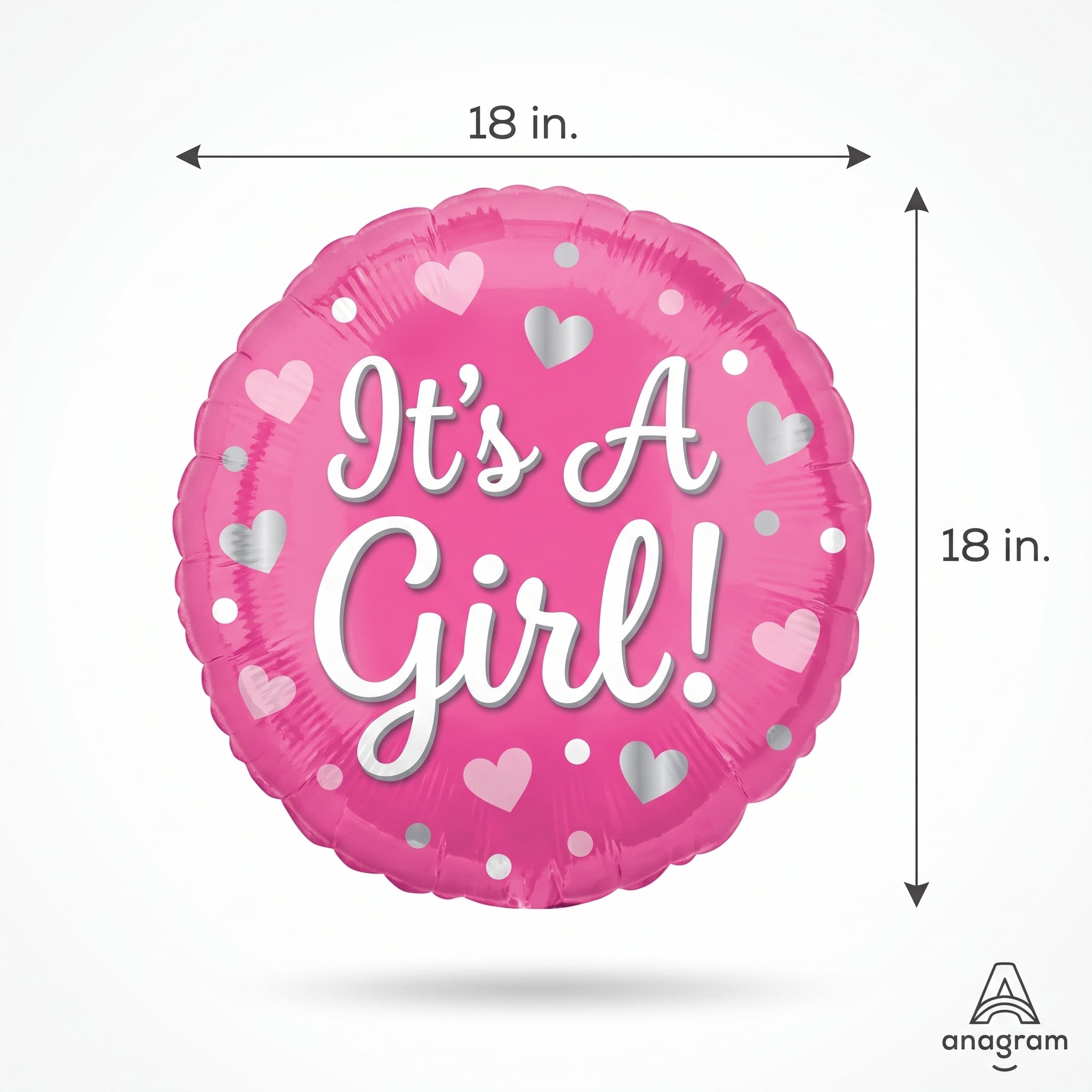 "It's a Girl" Pink Heart & Dots Foil Balloon - 18 Inch