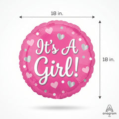 "It's a Girl" Pink Heart & Dots Foil Balloon - 18 Inch