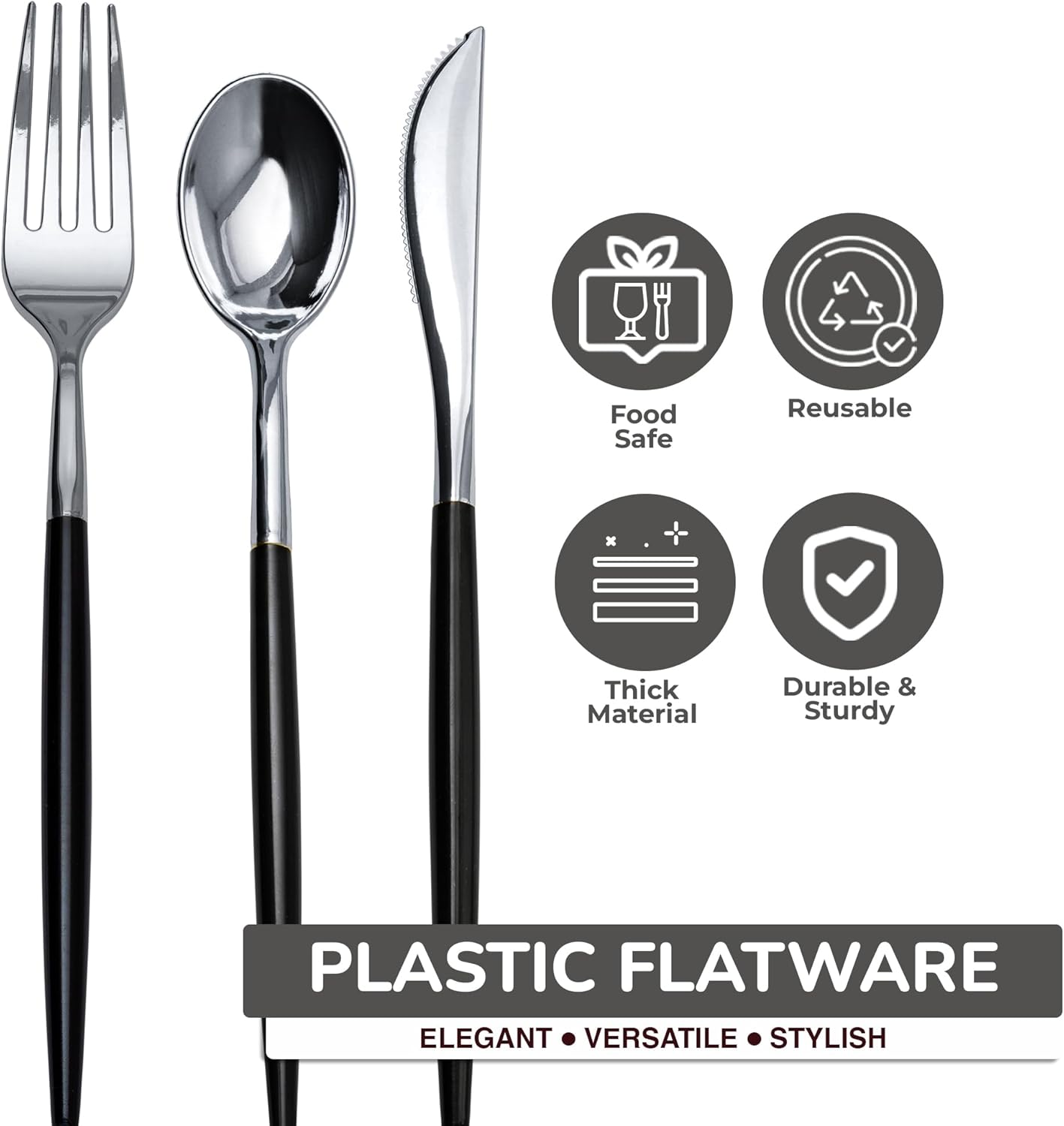 Trendables Cutlery Combo Black/Silver | 120 Count