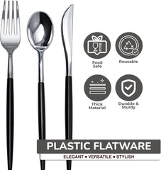 Trendables Cutlery Combo Black/Silver | 120 Count