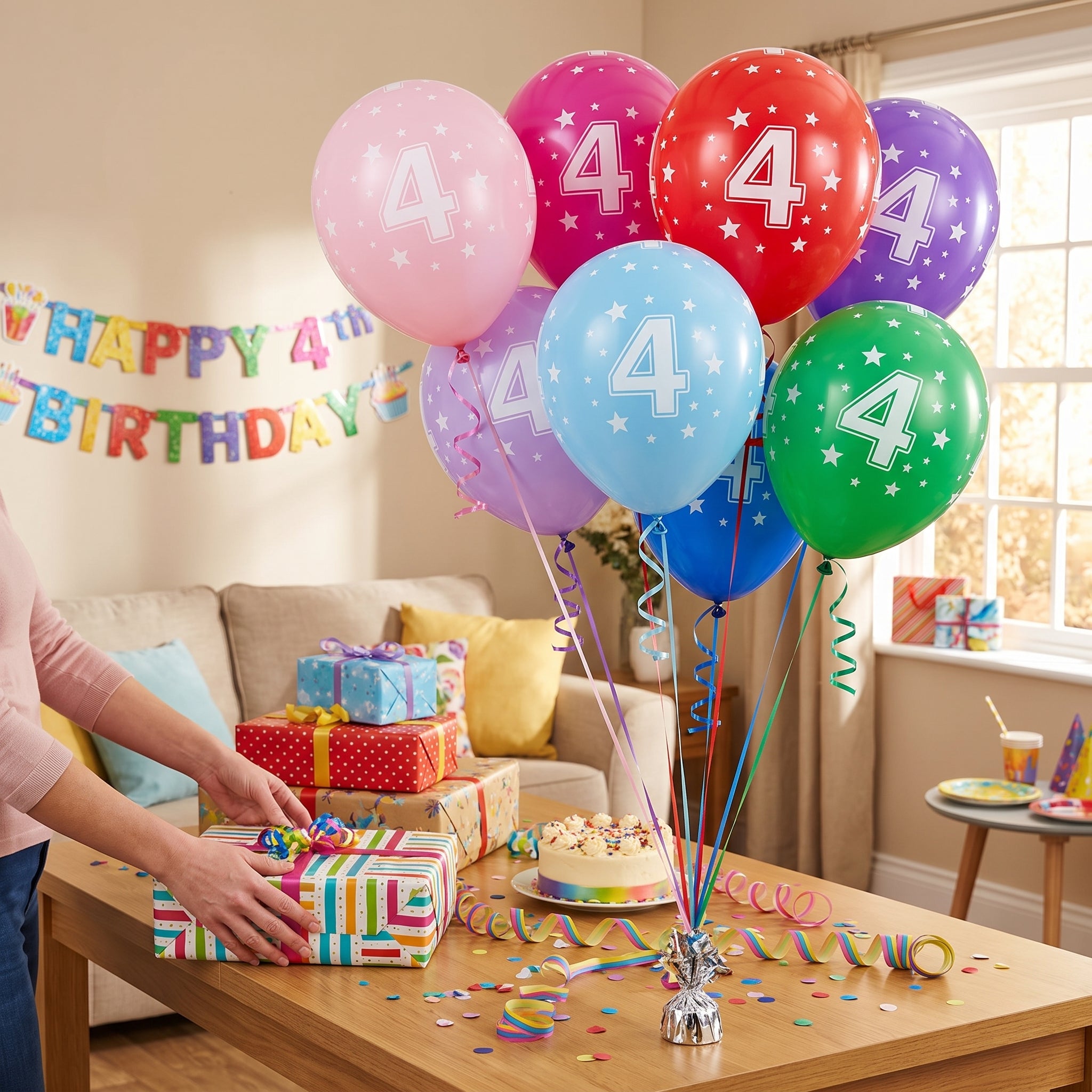Colorful Printed Number 4 Latex Balloons - 12" Assorted