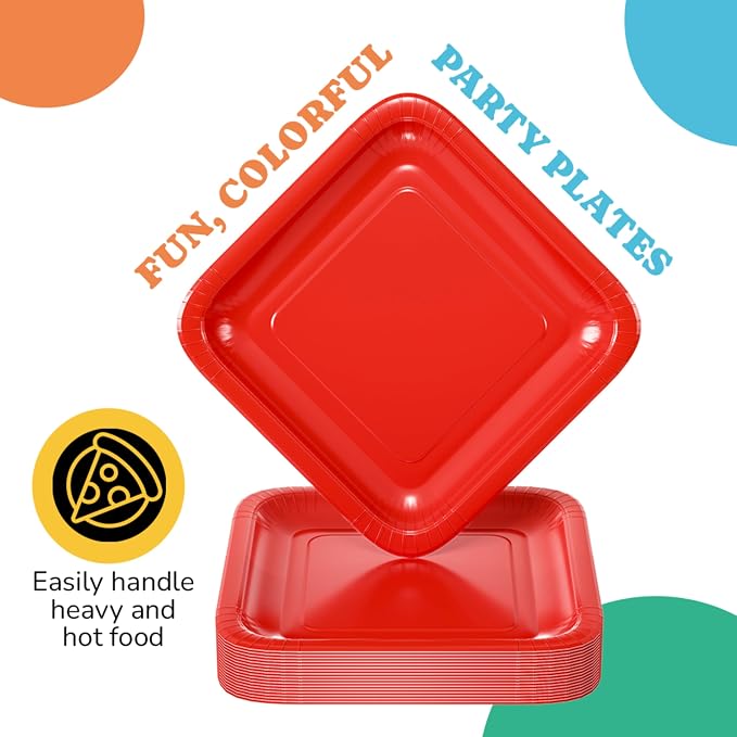 7 In. Red Square Paper Plates - 50 Ct.