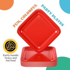 7 In. Red Square Paper Plates - 50 Ct.