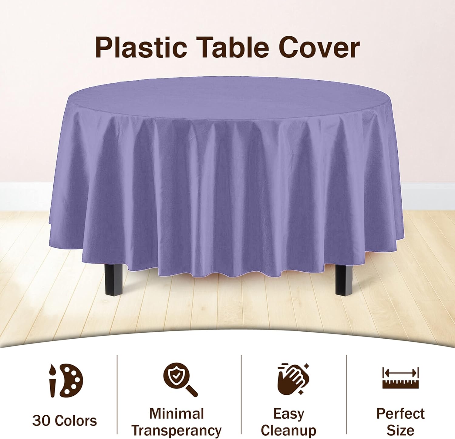 Round Lavender Plastic Table Covers | 6 Pack