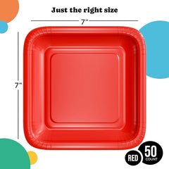 7 In. Red Square Paper Plates - 50 Ct.