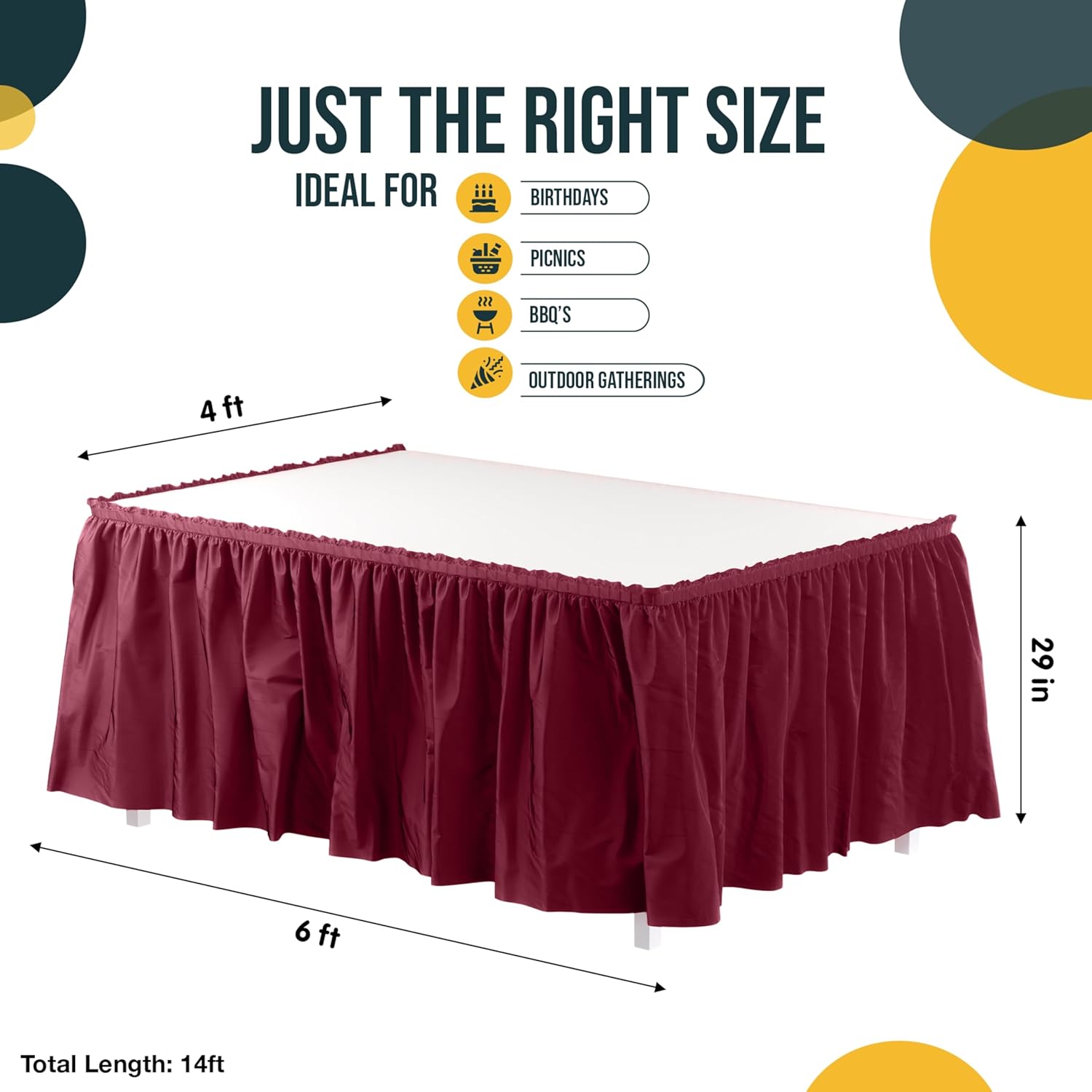 Burgundy Plastic Table Skirt | 6 Pack
