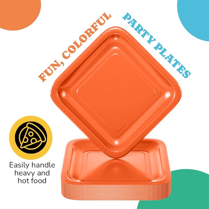 7 In. Orange Square Paper Plates - 50 Ct.
