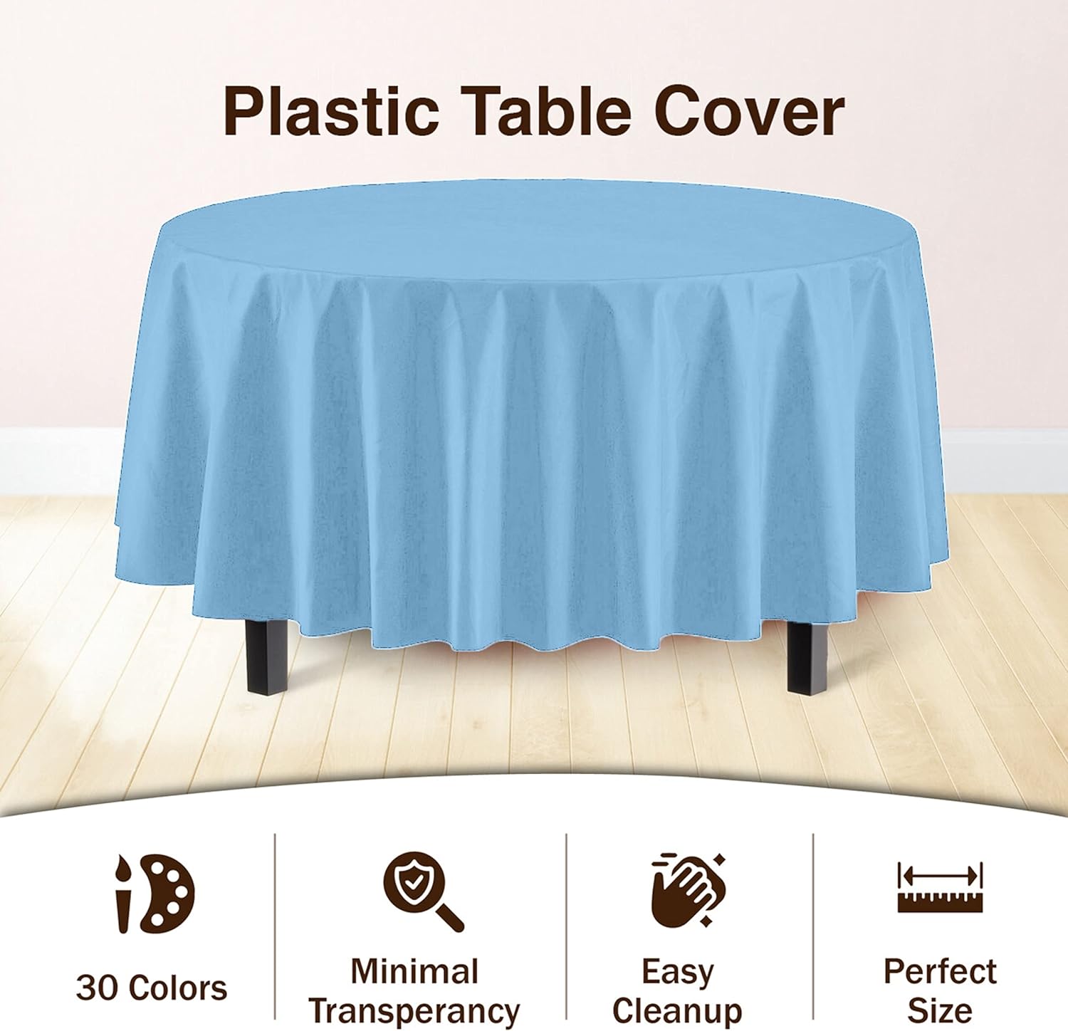 Round Light Blue Plastic Table Cover | Case of 48