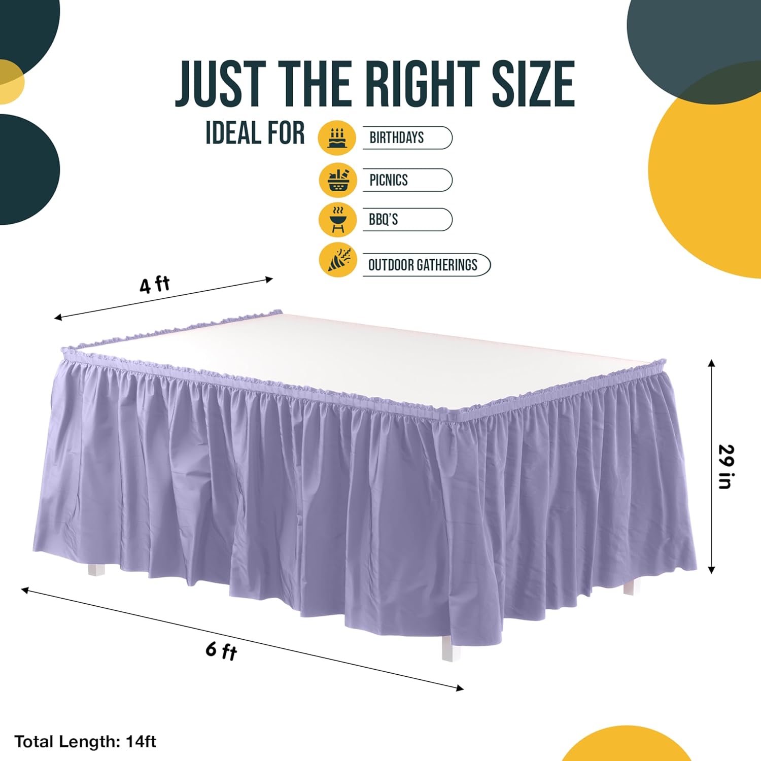 Lavender Plastic Table Skirt | 6 Pack