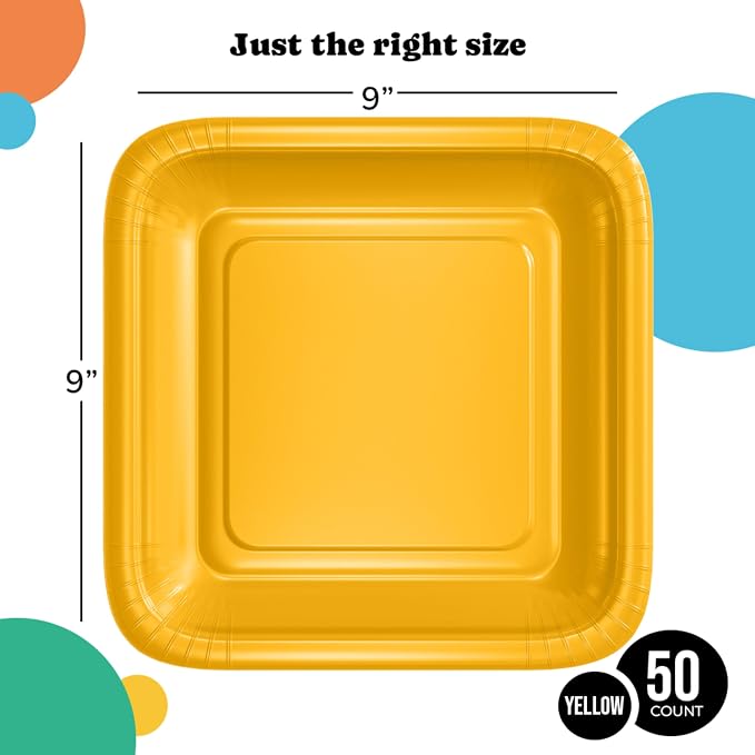 9 In. Yellow Square Paper Plates - 50 Ct.