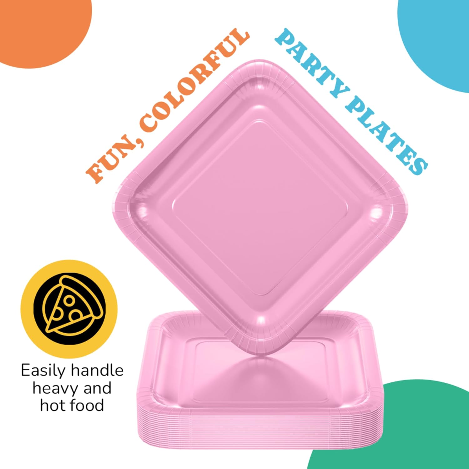 9 In. Pink Square Paper Plates - 50 Ct.