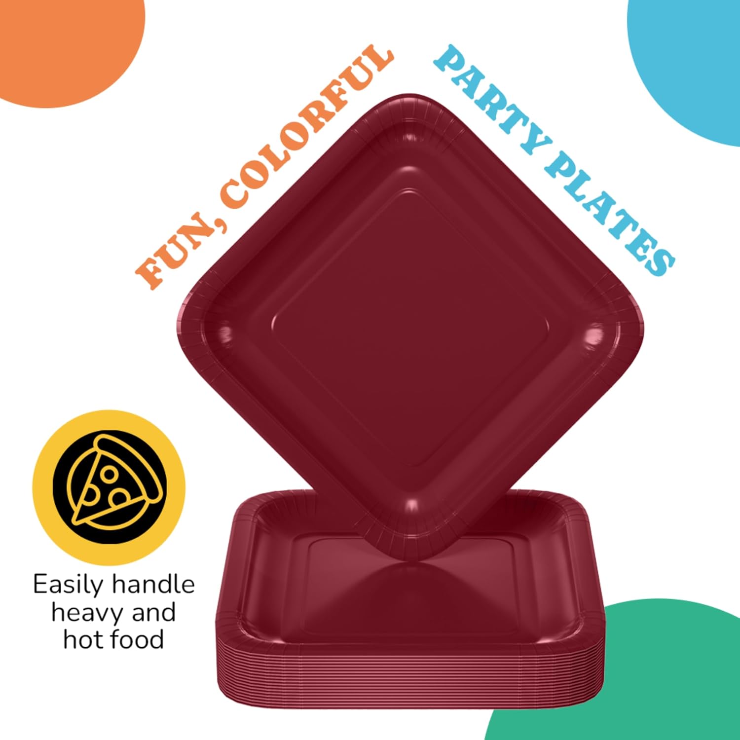 9 In. Burgundy Square Paper Plates - 50 Ct.