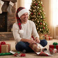 Festive Plaid Santa Hat with Plush Trim