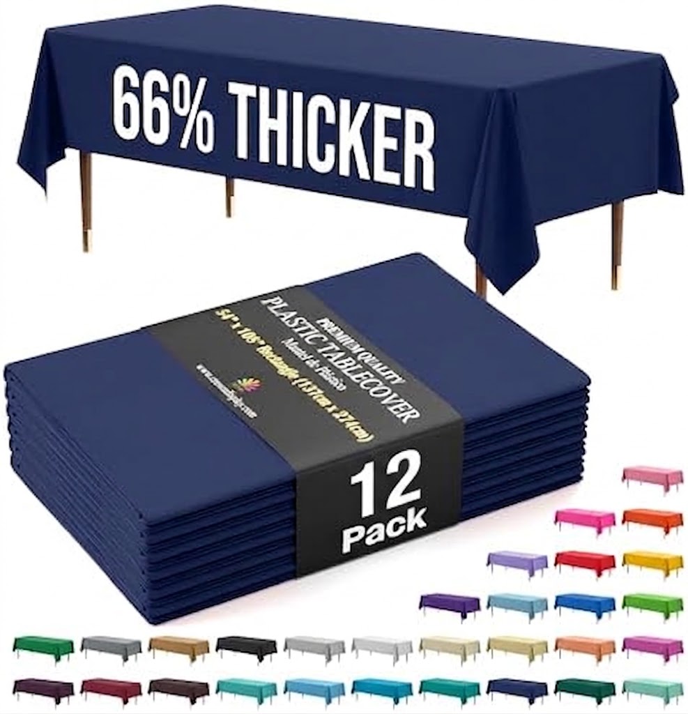Premium Navy Blue Plastic Table Covers | 12 Pack | 54 in. x 108 in.