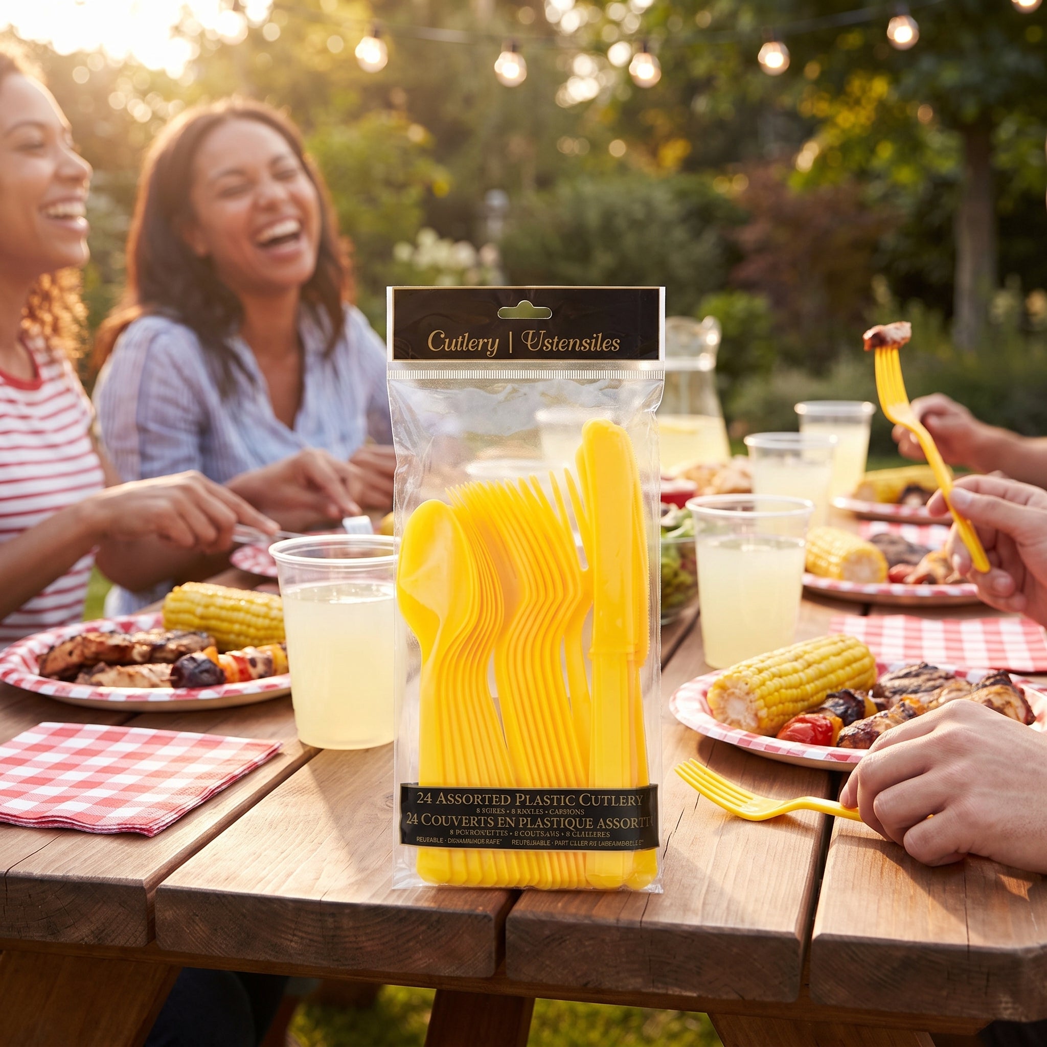 Sunshine Yellow Assorted Plastic Cutlery Set - 7.5 in. - 24 Pack