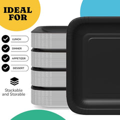 7 In. Black Square Paper Plates - 50 Ct.