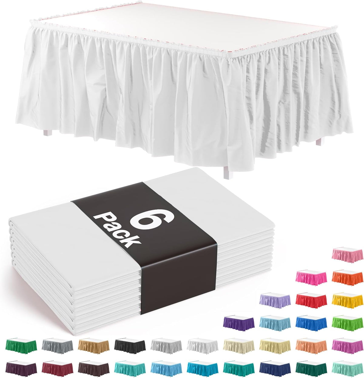 White Plastic Table Skirt | 6 Pack
