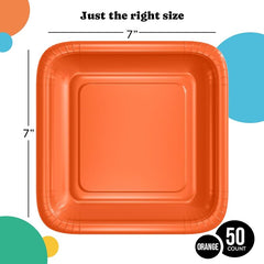 7 In. Orange Square Paper Plates - 50 Ct.