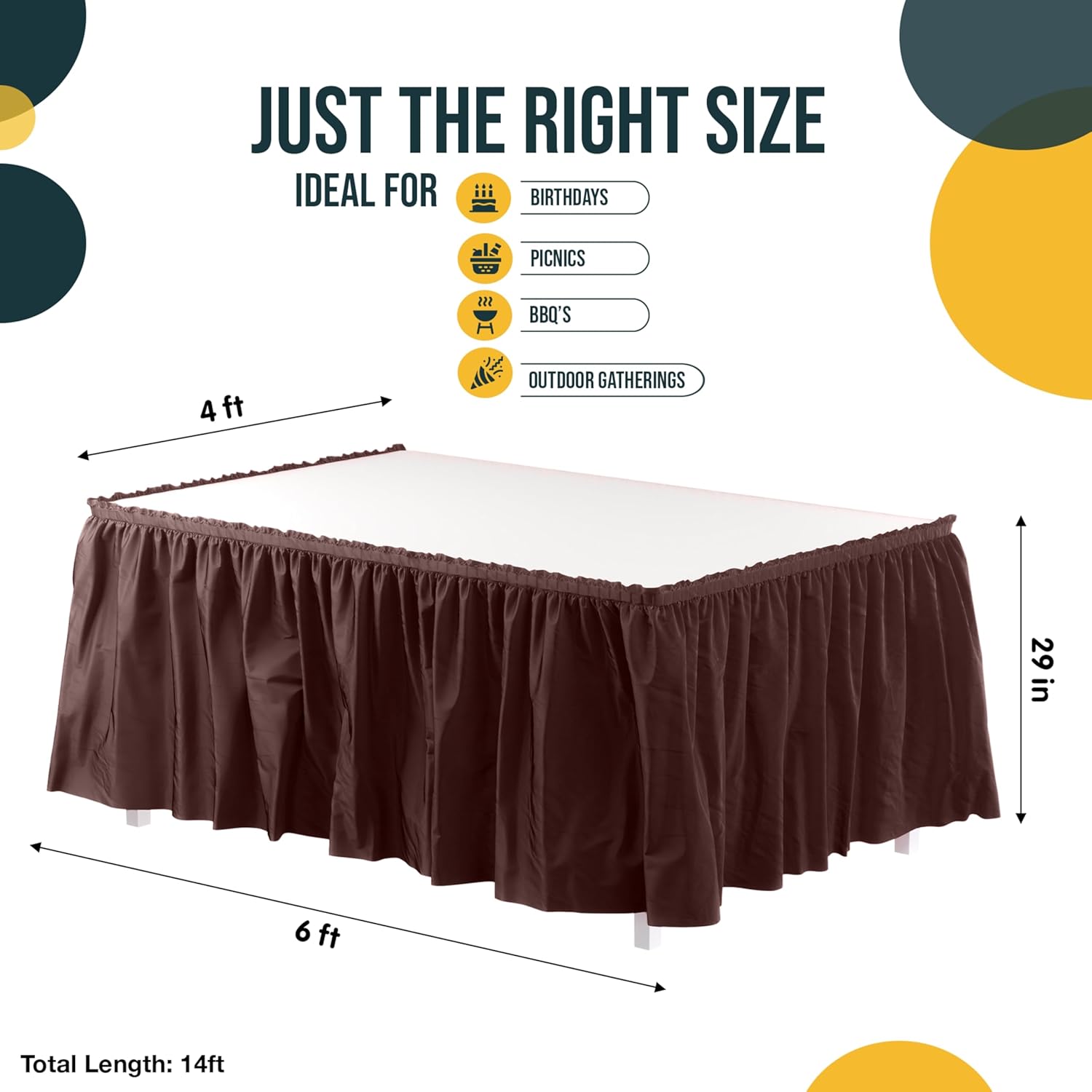 Brown Plastic Table Skirt | 6 Pack