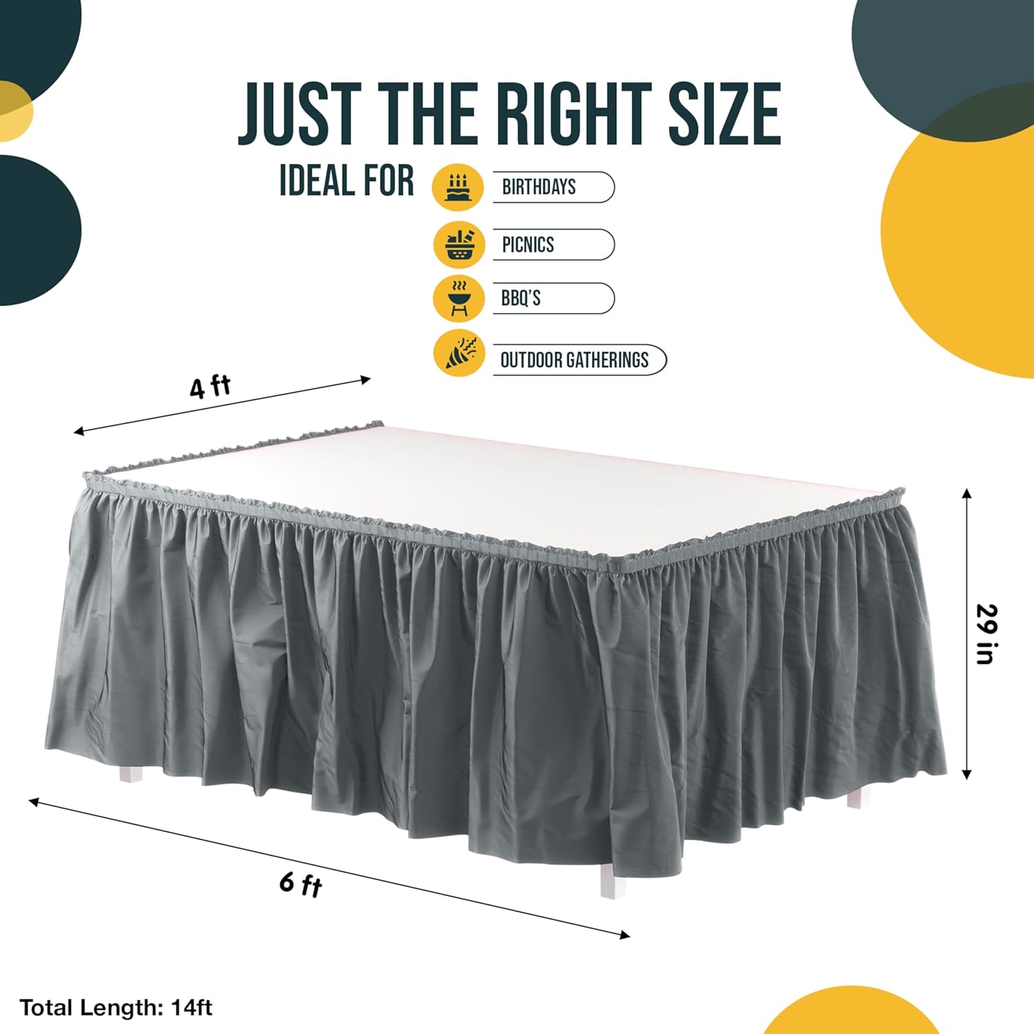 Silver Plastic Table Skirt | 6 Pack